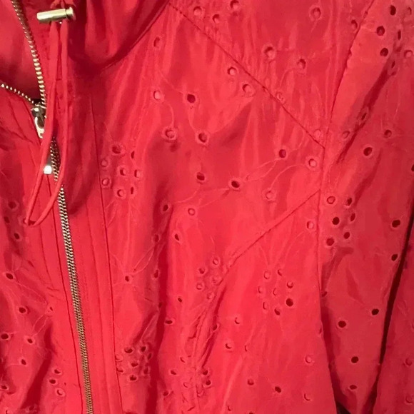 Chico’s orange eyelet zip front 3/4 sleeve windbreaker jacket size Medium - Picture 5 of 7